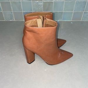 Camel colored pointy toe heel boot